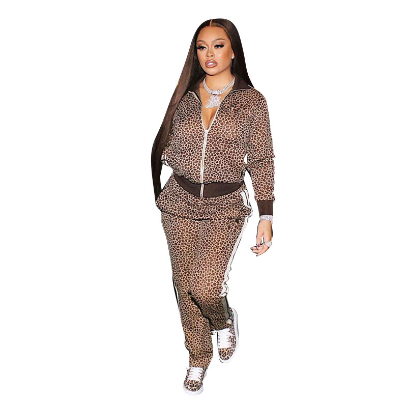 2023 Hot Sale Leopard Print Casual Thread Tracksuit Winter clothes for women