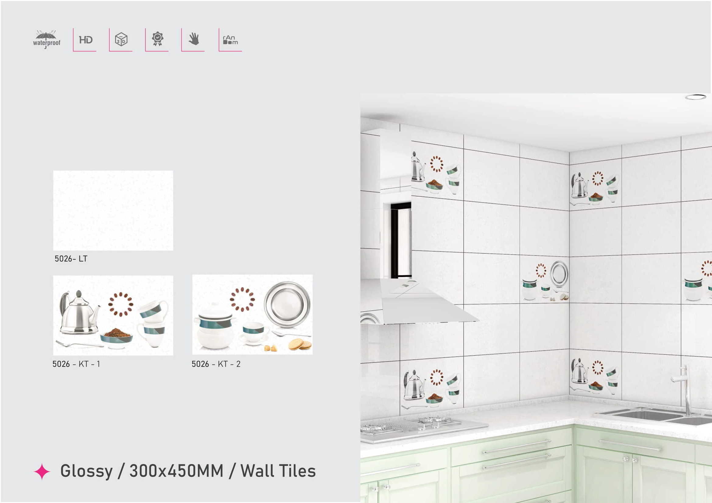 Tiles 300x450mm wide range of various surface finish 7.7mm thickness for kitchen wall and floor tiles for decorative look