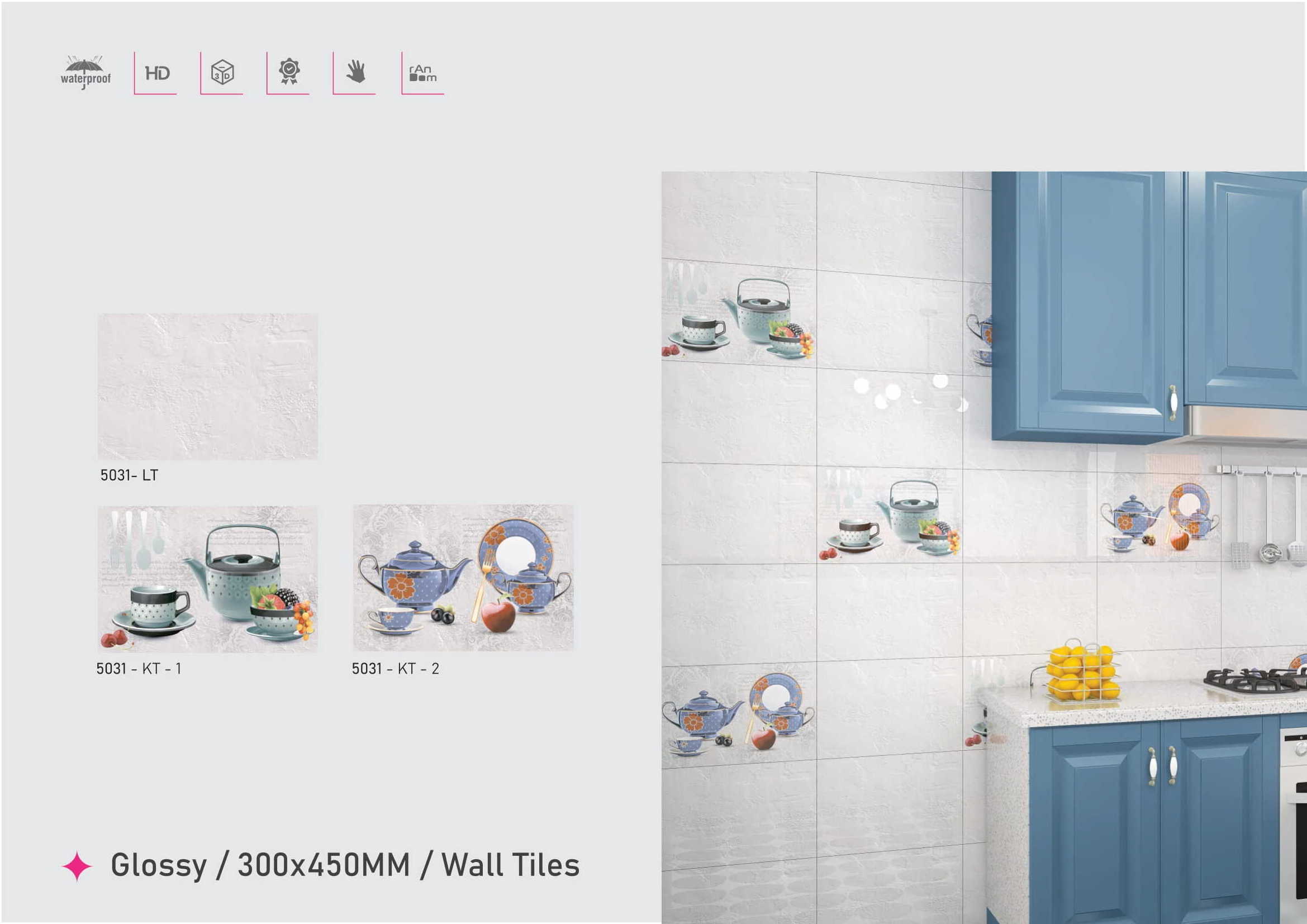 Tiles 300x450mm wide range of various surface finish 7.7mm thickness for kitchen wall and floor tiles for decorative look