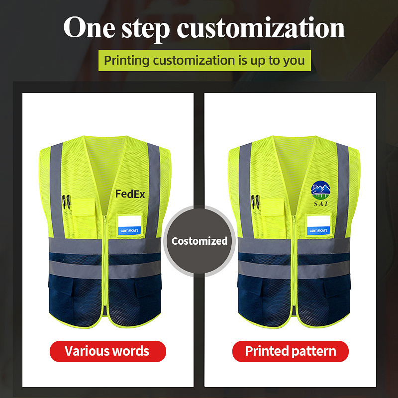 Custom Logo Multi Pockets Hi Vis Reflective Breathable Workwear black security reflective construction vest