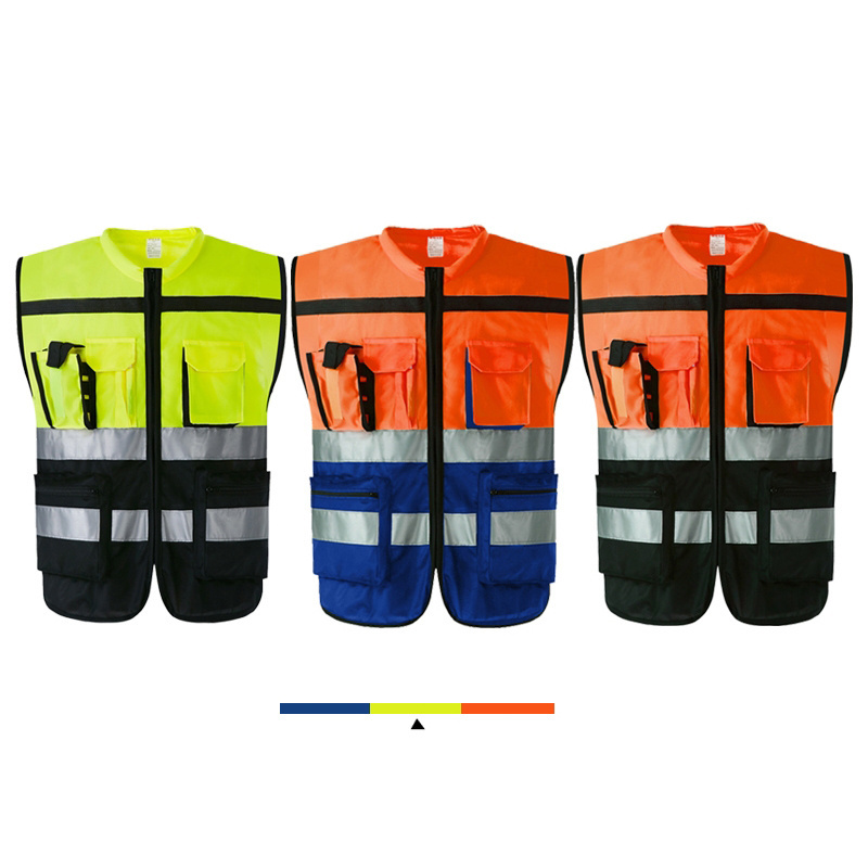 Custom Multi Pockets Hi Vis Reflective Breathable Workwear Motorcycle Reflective Safety Vest