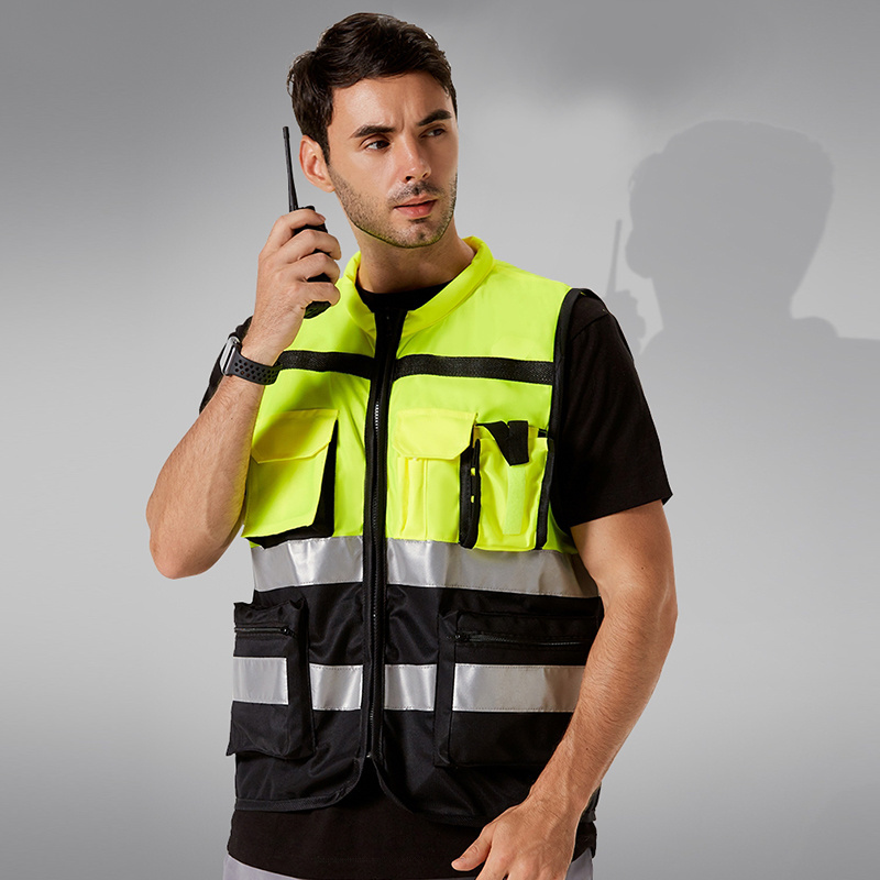 Custom Multi Pockets Hi Vis Reflective Breathable Workwear Motorcycle Reflective Safety Vest