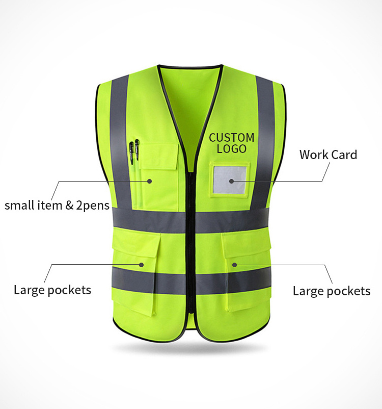 High visibility breathable orange reflective safety vests with logo