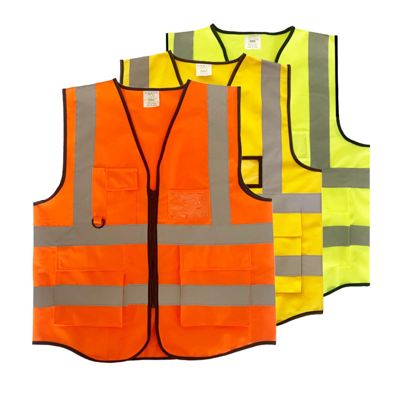 High visibility breathable orange reflective safety vests with logo