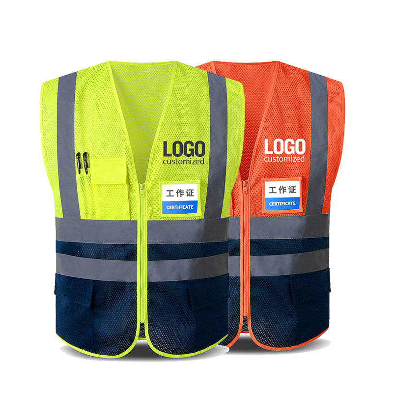 Wholesale Custom Logo Construction Safety Vest With Pockets Hi Vis Safty Jackets Reflective Safety Vest