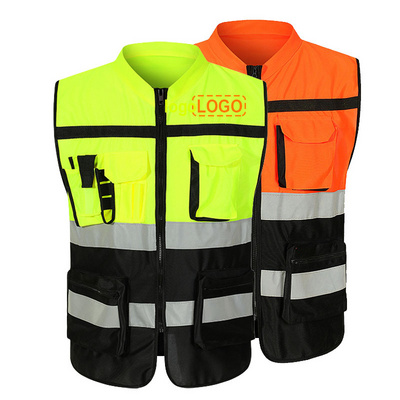 Custom LOGO Multi Pockets Hi Vis Reflective Breathable Workwear Motorcycle Reflective Safety Vest