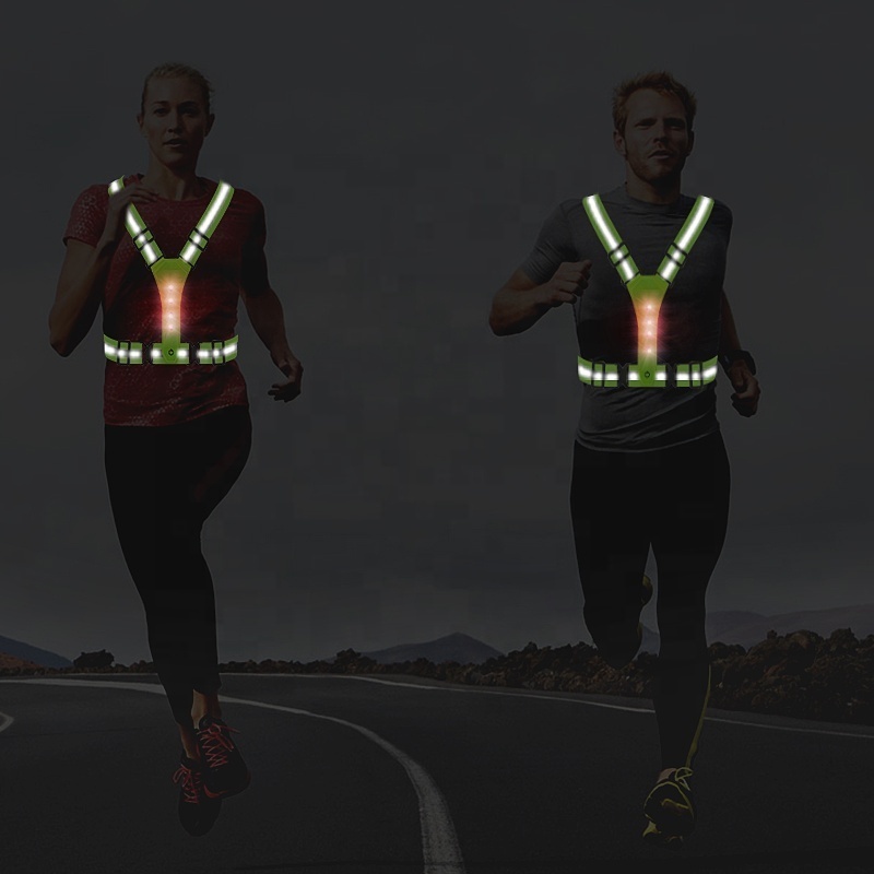 High Visibility Adjustable LED flashing lights Safety Reflective Belt Vest Running Cycling led v shape vest