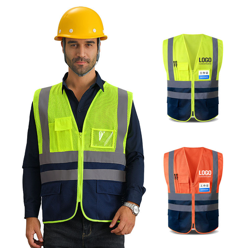 Custom Logo Multi Pockets Hi Vis Reflective Breathable Workwear black security reflective construction vest