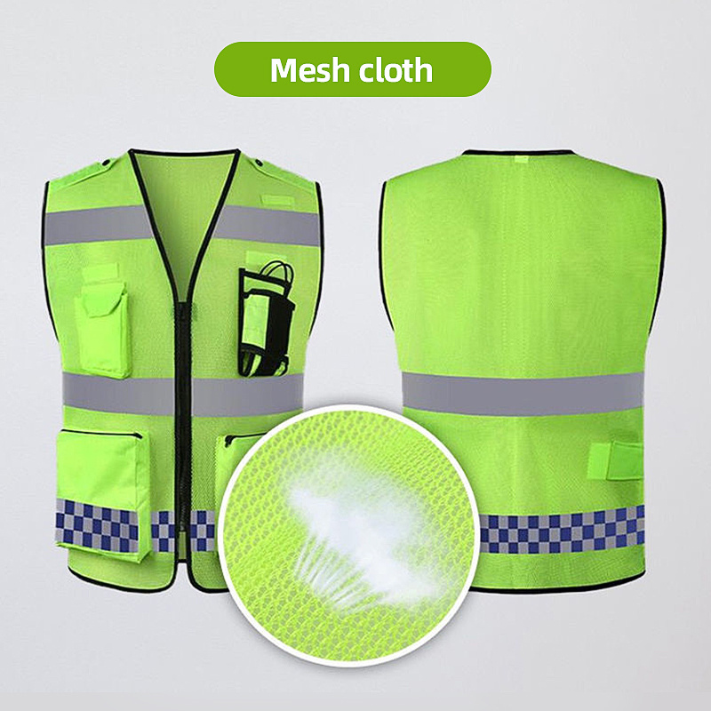 Reflective Vest Jacket Strip Fabric Construction Security Safety Vest High Visibility Hi Vis Work Reflective Clothing