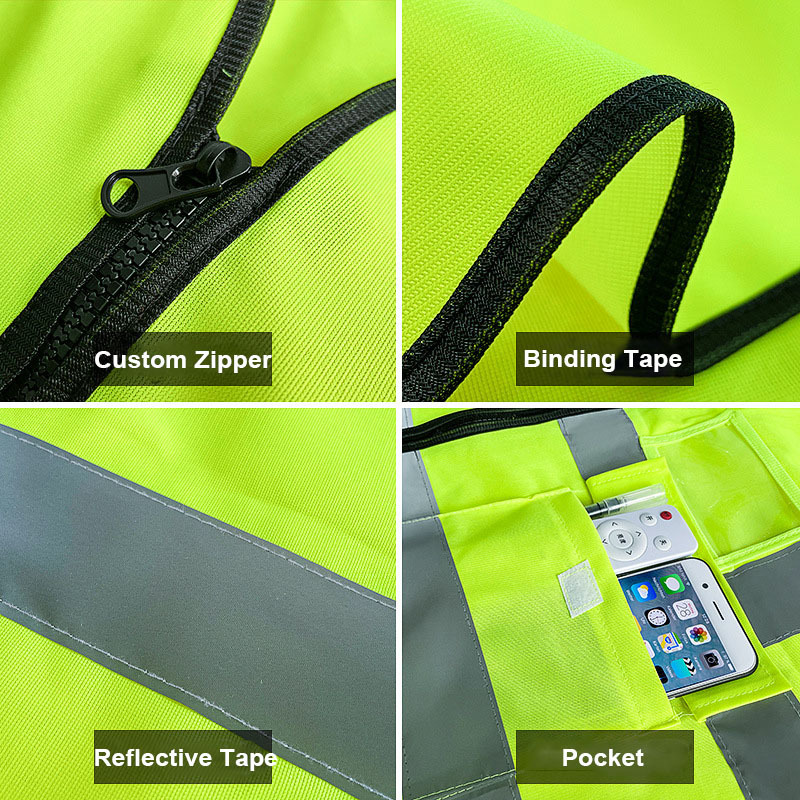 Hi Vis construction work reflective workwear safety vest for men