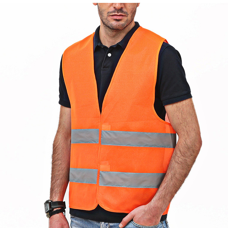 Safety Vest  2 Reflective Tapes Hook & Loop Closure Customized Logo Red Fluorescent Safety Vest Cheap Price