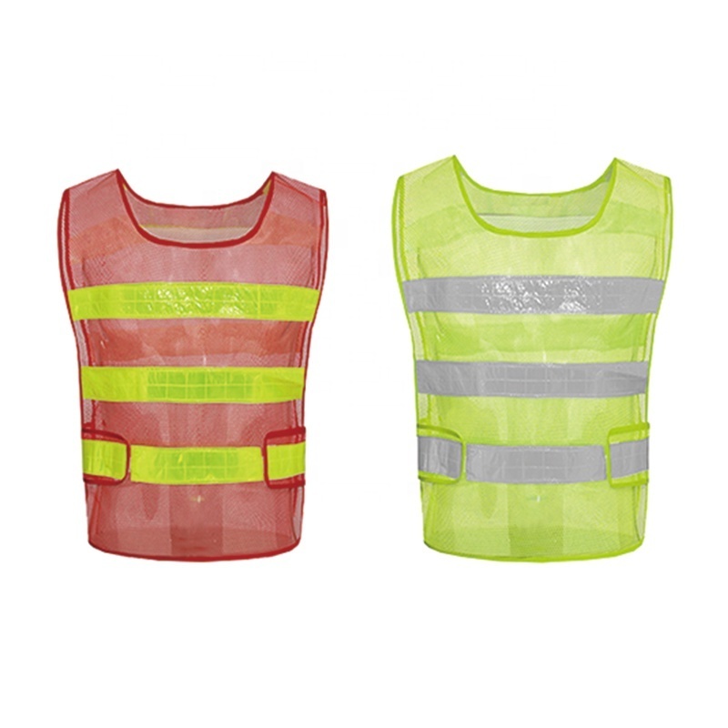 High Visibility Reflective Safety Vest Orange Red Breathable Mesh Cloth Adjustable Size Customized Logo Cheap Vest