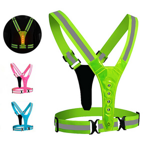 High Visibility Adjustable LED flashing lights Safety Reflective Belt Vest Running Cycling led v shape vest