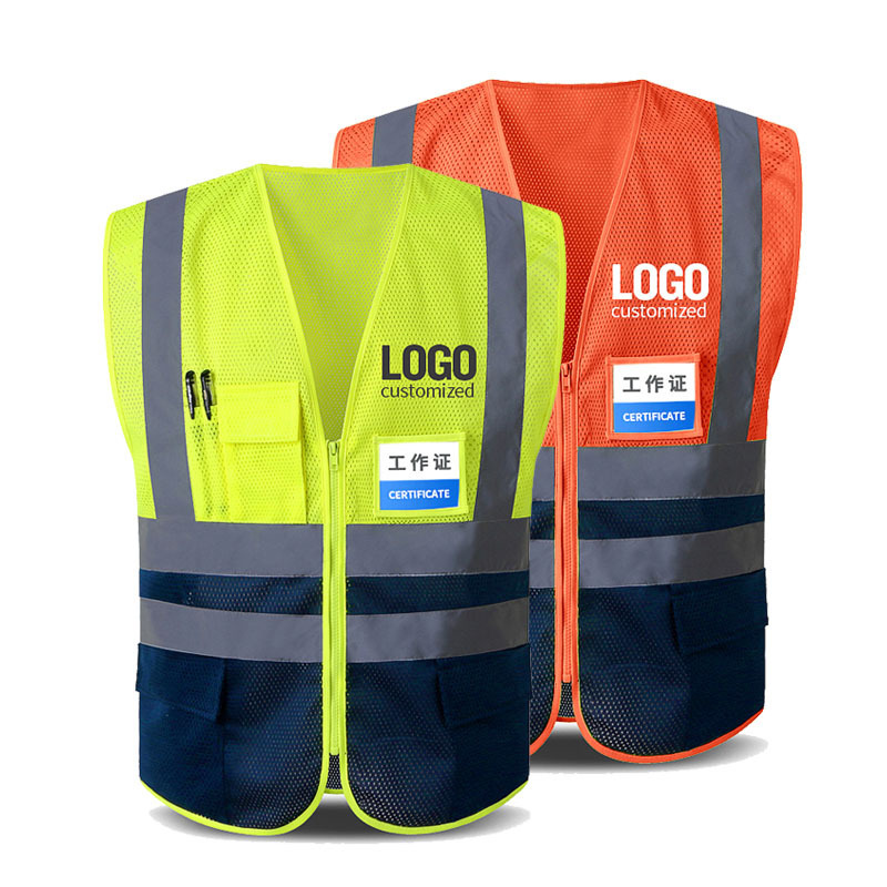 Custom Logo Multi Pockets Hi Vis Reflective Breathable Workwear black security reflective construction vest