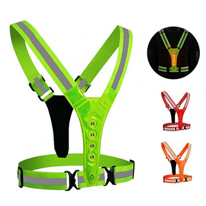 High Visibility Outdoor Safety Reflective Night Running & Cycling Belt Vest Adjustable With LED Light