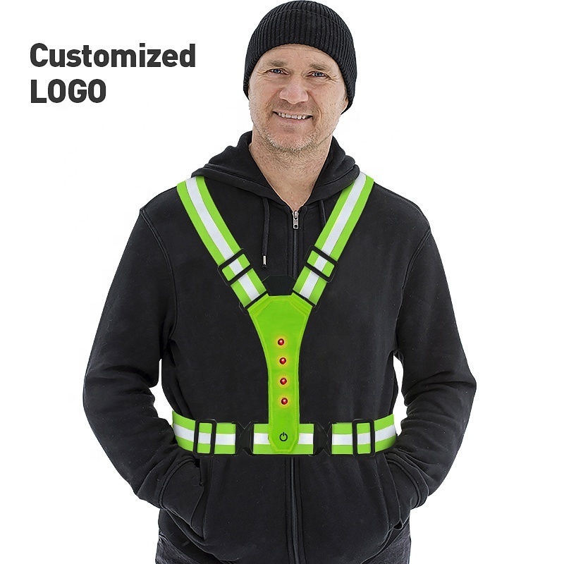 2021 wholesale Reflective LED Light Safety Vest Reflector with Road Cycling Led Vest Belt