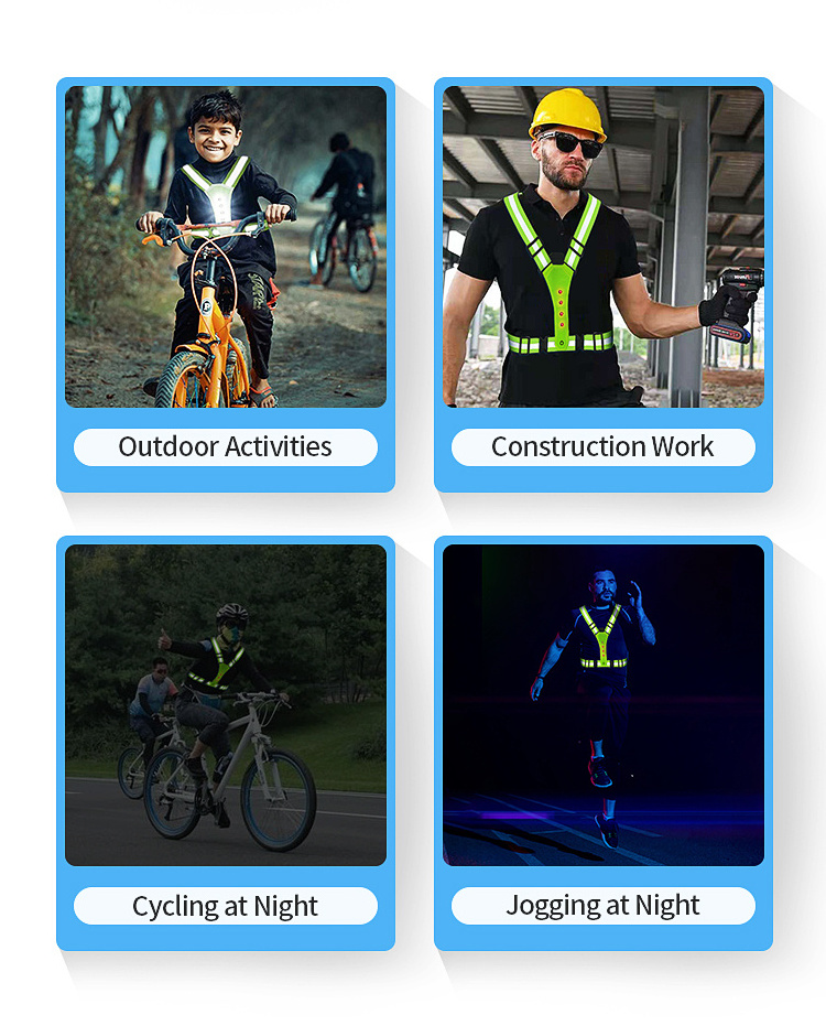 High Visibility Adjustable LED flashing lights Safety Reflective Belt Vest Running Cycling led v shape vest