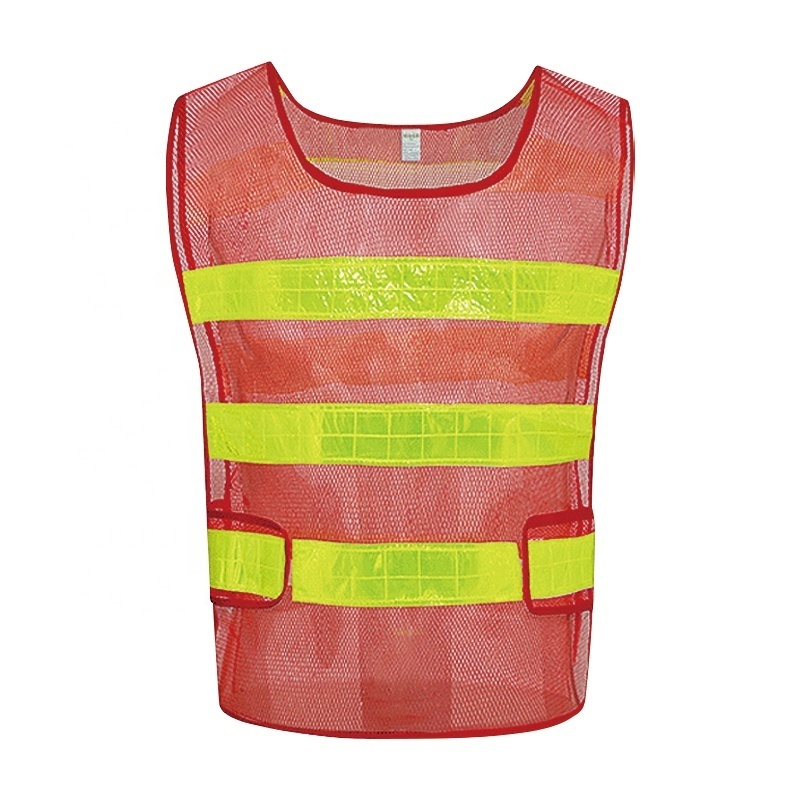 High Visibility Reflective Safety Vest Orange Red Breathable Mesh Cloth Adjustable Size Customized Logo Cheap Vest