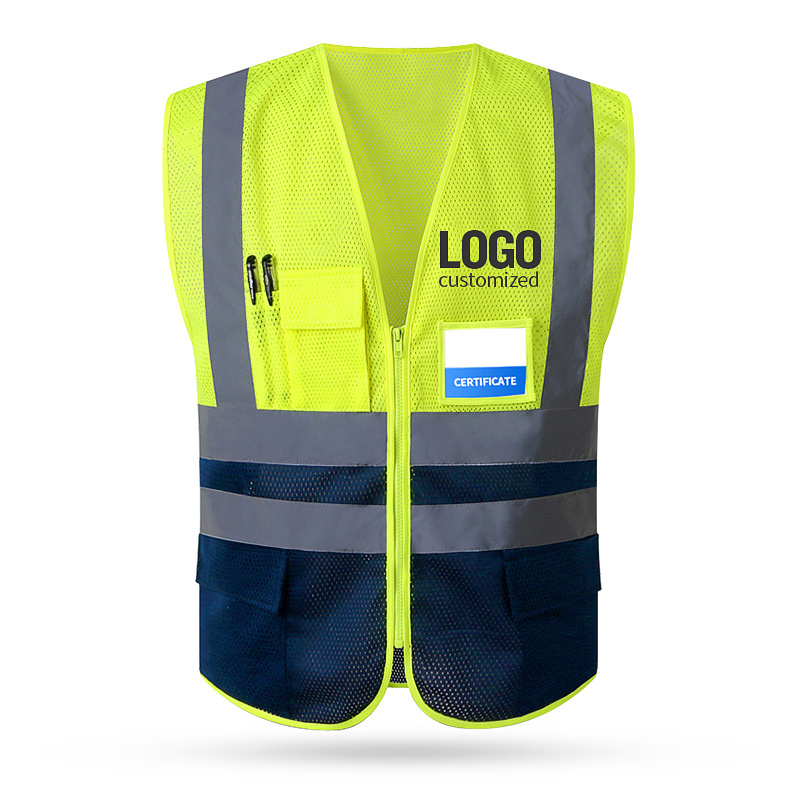 Custom Logo Multi Pockets Hi Vis Reflective Breathable Workwear black security reflective construction vest