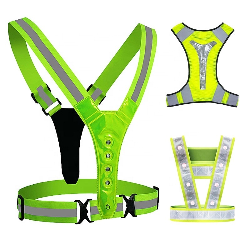 Hi Vis Outdoor LED Flashing Safety Reflective Belt Vest Adjustable Night Running & Cycling Led Vest