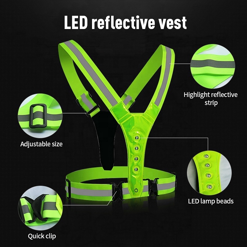 High Visibility Outdoor Safety Reflective Night Running & Cycling Belt Vest Adjustable With LED Light