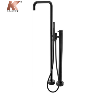 Luxury Round style  brass Matte black finish freestanding bathtub faucet with brass hand-held shower.