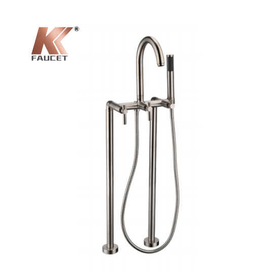 Luxury Round style  brass Matte black finish freestanding bathtub faucet with brass hand-held shower.