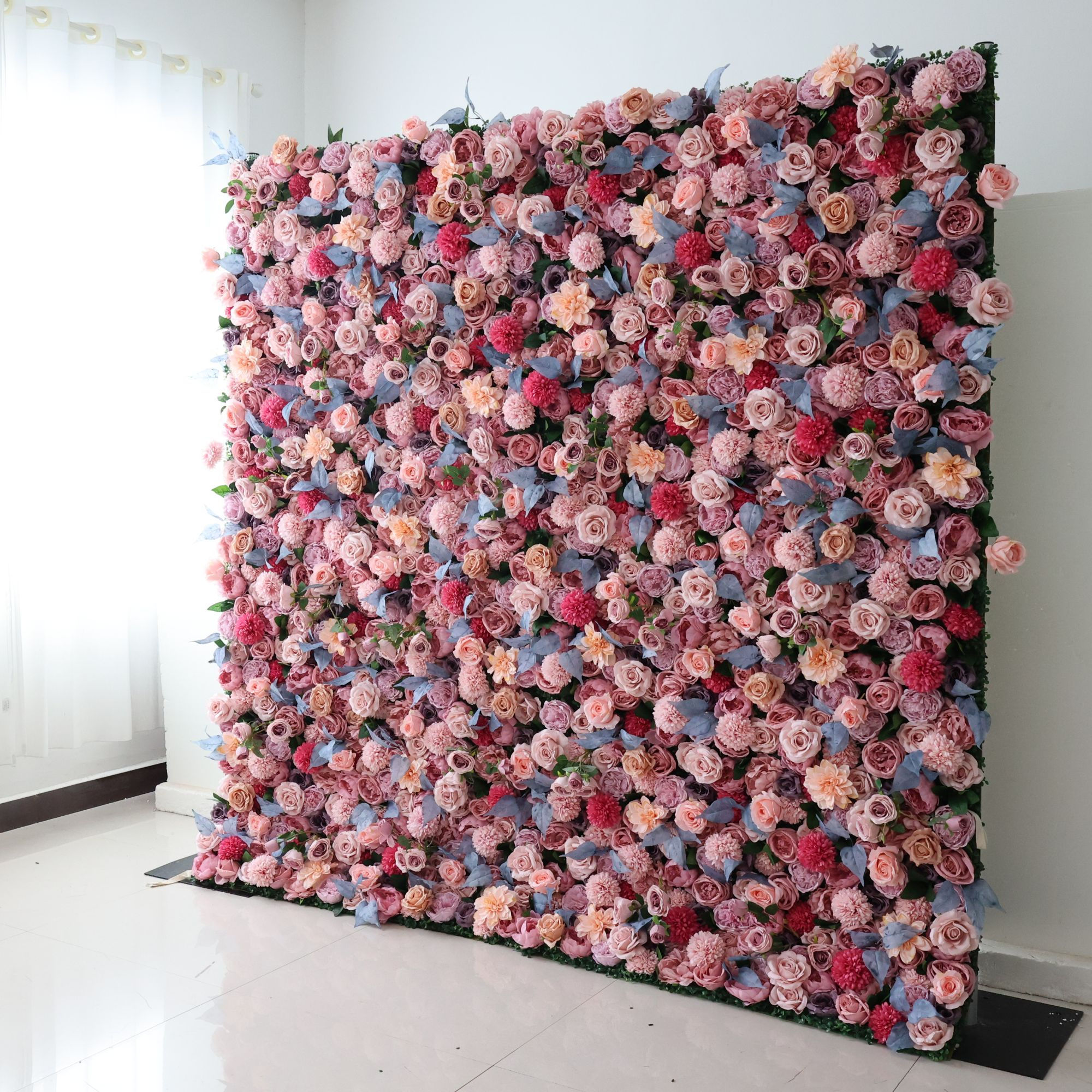 Floral 3d Roll Up Artificial Silk Rose Flower Wall Backdrop Panel Pink  Flower Wall for Wedding Home Salon Decor