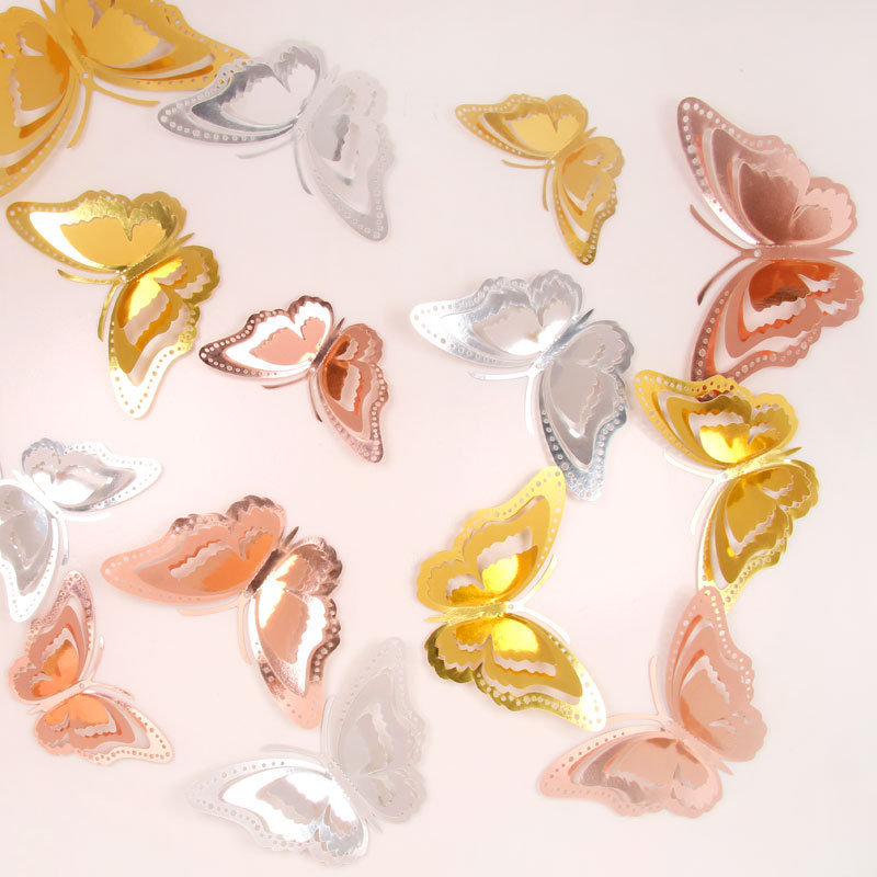 Wholesale 12PCS Hollowed Butterfly Sticker Wedding Valentine's Day Party Decorating 3D Paper Butterflies