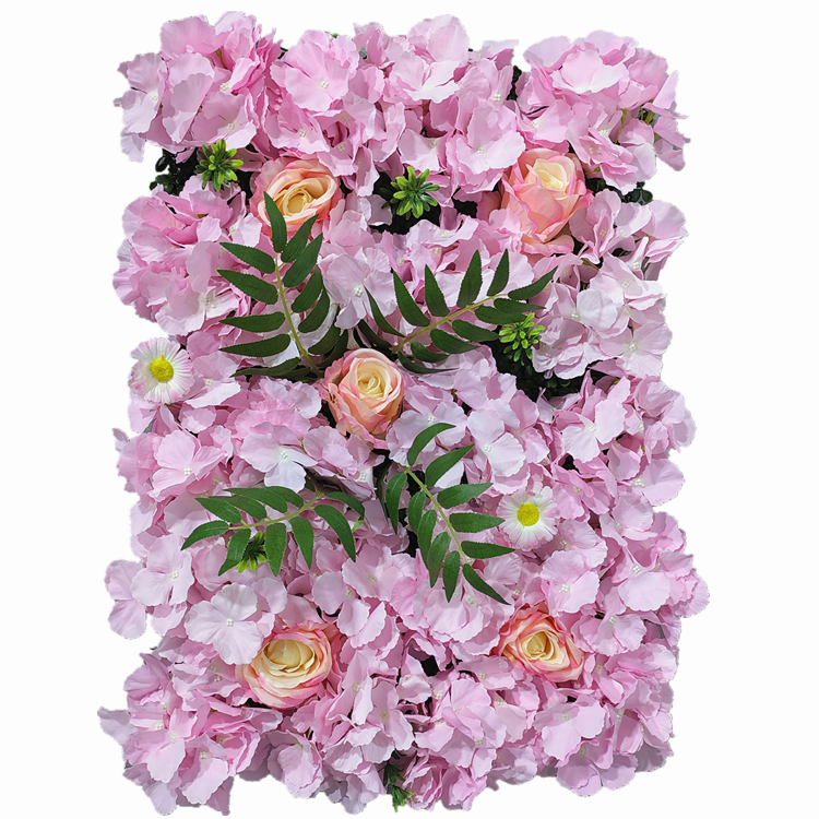 Wholesale 40*60 CM Artificial Pink Silk Flower Panel Hydrangea Rose Flower Wall Panel For Wedding Background Decorations