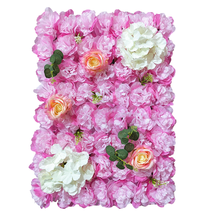 Wholesale 40*60 CM Artificial Pink Silk Flower Panel Hydrangea Rose Flower Wall Panel For Wedding Background Decorations