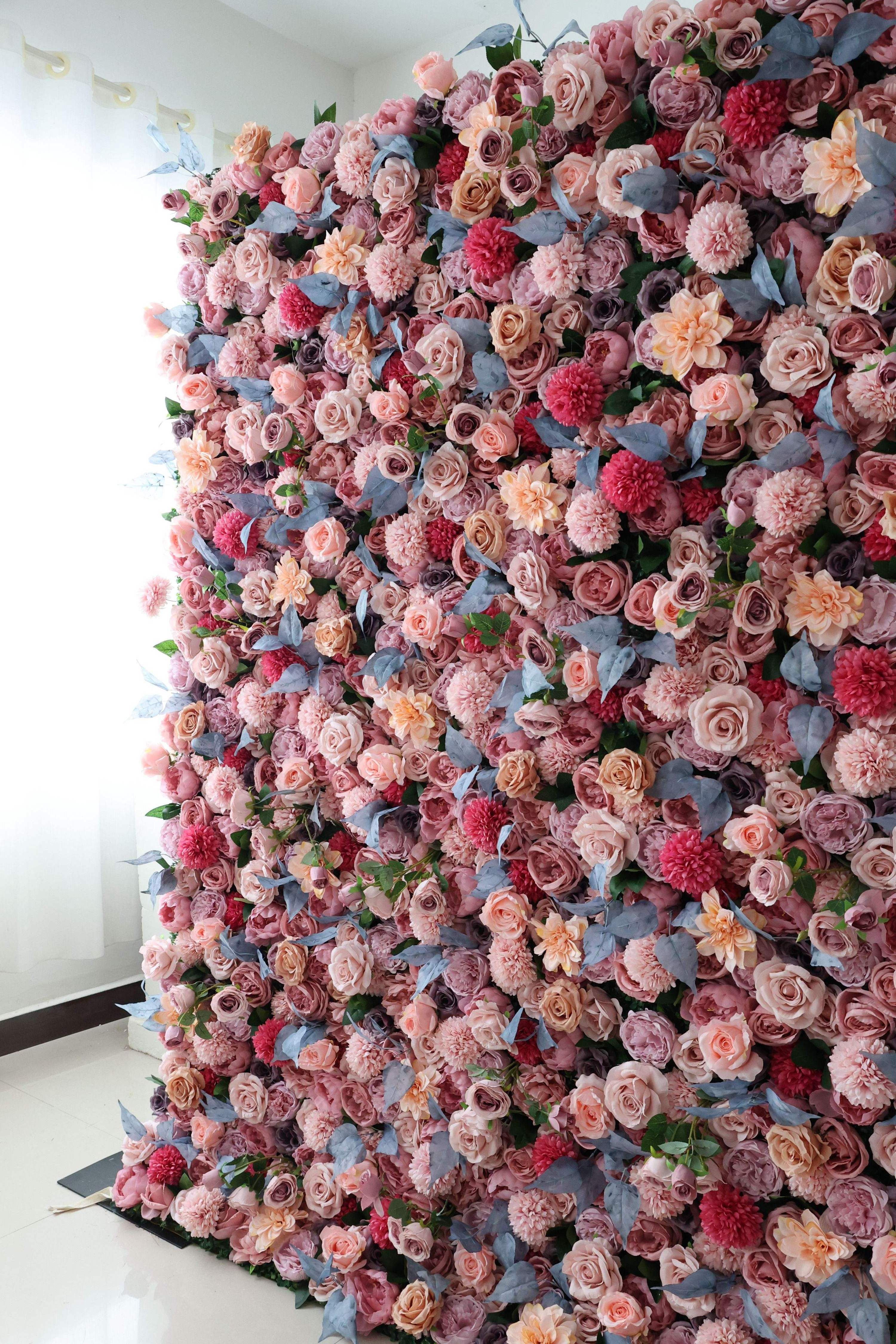 Floral 3d Roll Up Artificial Silk Rose Flower Wall Backdrop Panel Pink  Flower Wall for Wedding Home Salon Decor