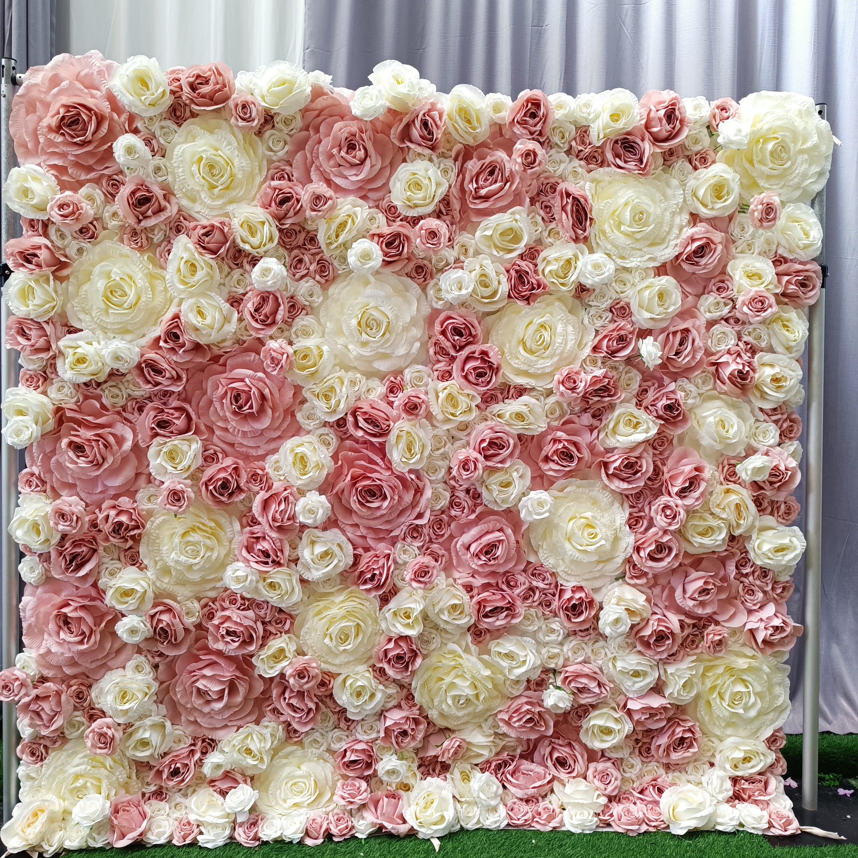 Wedding And Home Decoration  1.2m By 2.4m Silk Rose Artificial Flower Wall Backdrop Drapes For Wedding Decoration