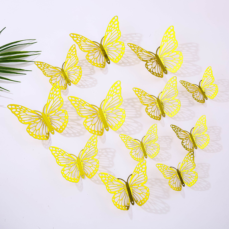 Wholesale 12PCS Hollowed Butterfly Sticker Wedding Valentine's Day Party Decorating 3D Paper Butterflies