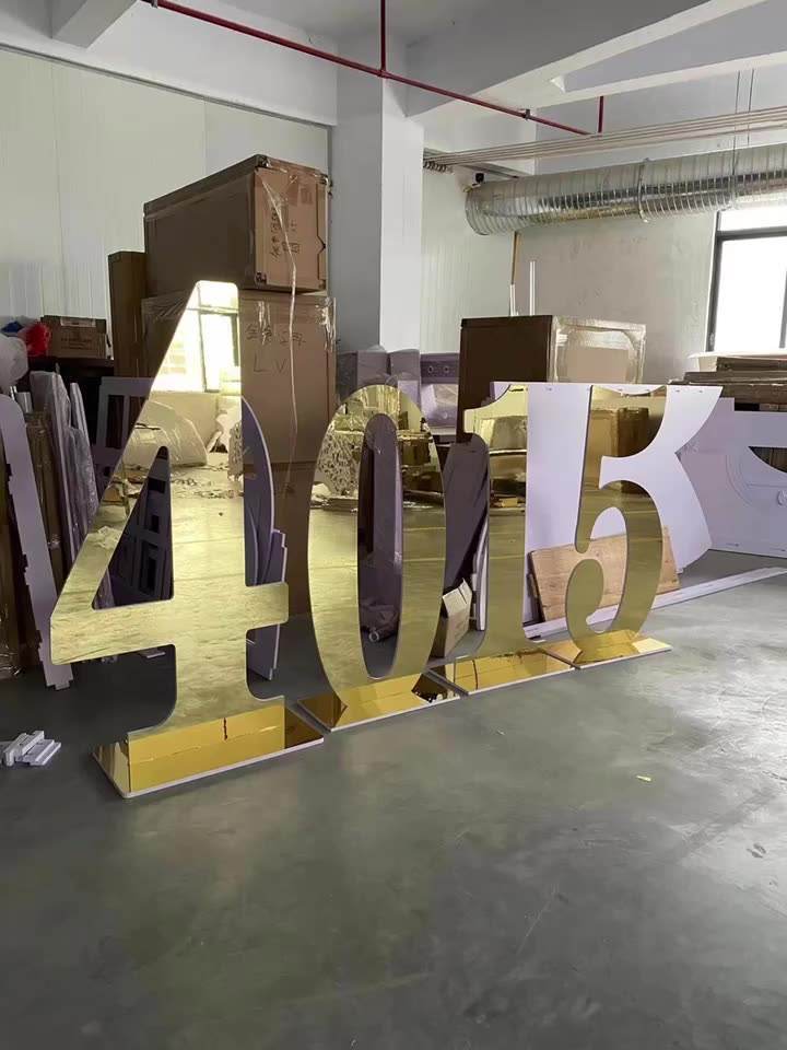 Popular Acrylic Mirrored 4ft Golden Number Number Stand 5ft Backdrop Panel for Wedding Party Decorations