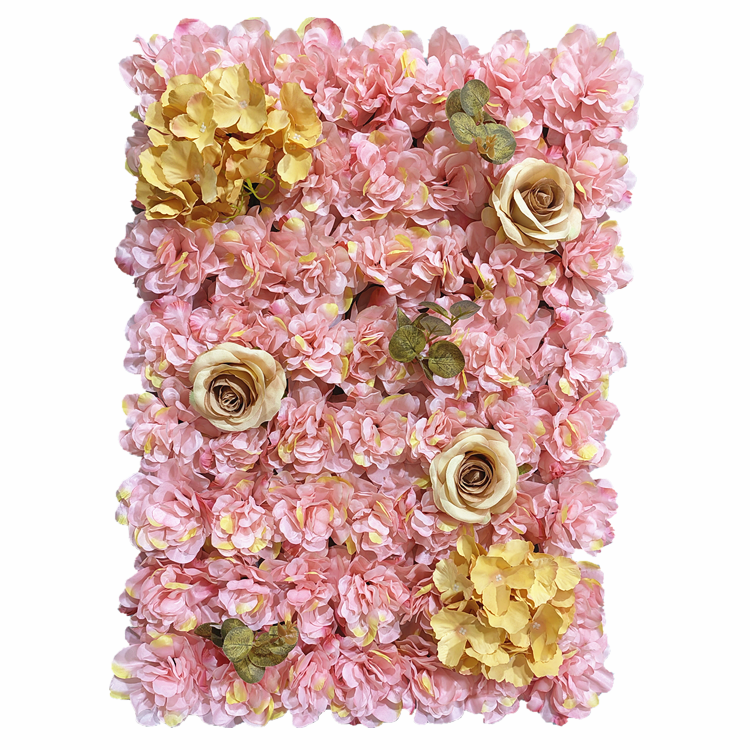 Wholesale 40*60 CM Artificial Pink Silk Flower Panel Hydrangea Rose Flower Wall Panel For Wedding Background Decorations