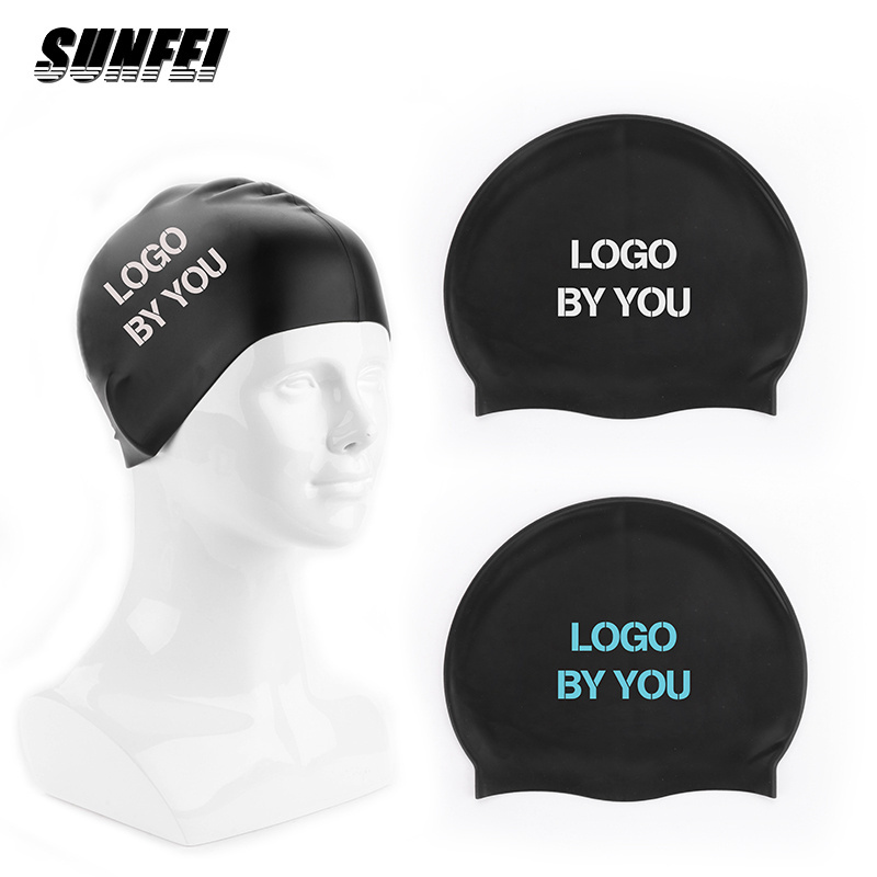 sunfei Children womens swim cap silicone For Kids long hair silicone swimming cap Custom Printed logo latex swim caps lycra