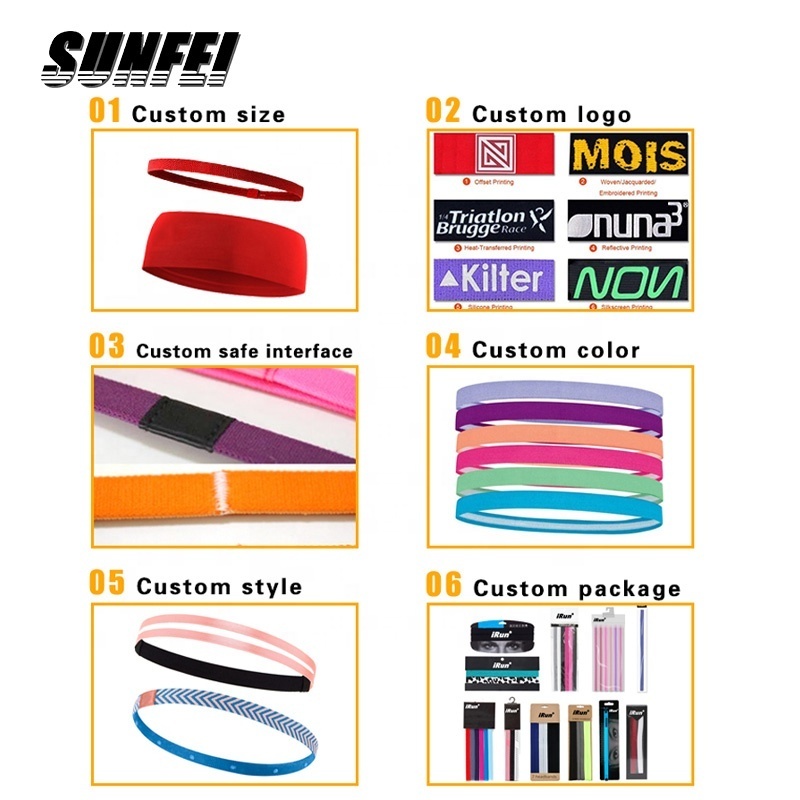 sunfei Custom slim Sports Headbands Running Elastic Non Slip Hairband Football Anti Slip Elastic Sweatband Fitness Head band