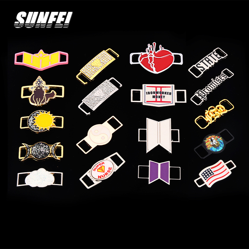 sunfei  crystal shoelace dubrae custom Zinc alloy shoe lace charms with  jewelry engraved logo sneaker Metal lace locks tag