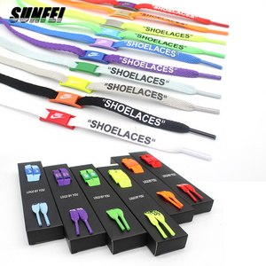 sunfei 8mm customized shoelaces flat  shoe laces Custom print Shoelace tag polyester printed shoelaces with metal tips