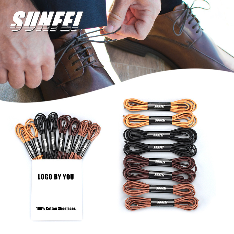 sunfei custom round waxed shoelace waterproof  waxed cotton shoelace custom colourful leather shoe laces for dress shoe