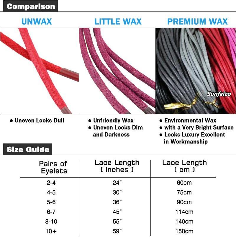 sunfei Multi-colored wax Cotton Shoelaces with Customized Color 100% cotton shoelaces Waterproof  Wax Leather Shoelaces