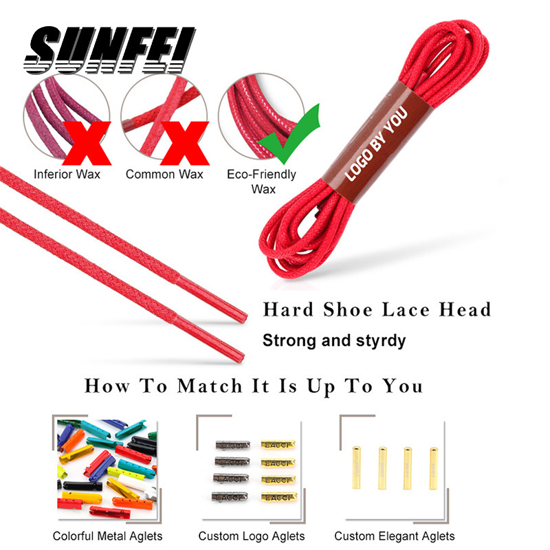 sunfei custom round waxed shoelace waterproof  waxed cotton shoelace custom colourful leather shoe laces for dress shoe