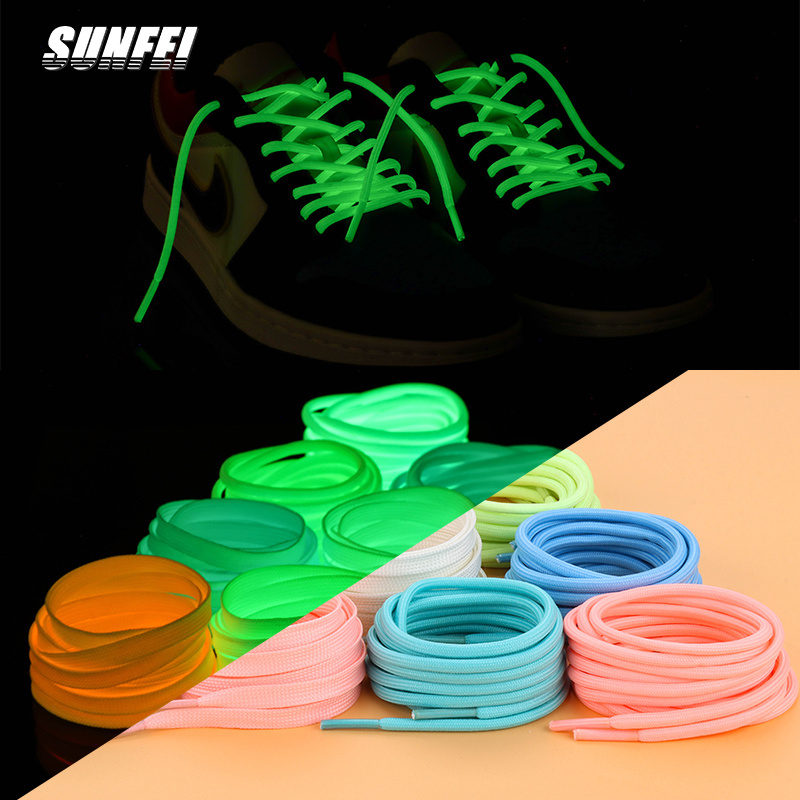 sunfei Luminous Flat Shoelaces Glow in the Dark lace Colorful flashlight Shoe lace Kids Reflective Shoe Laces