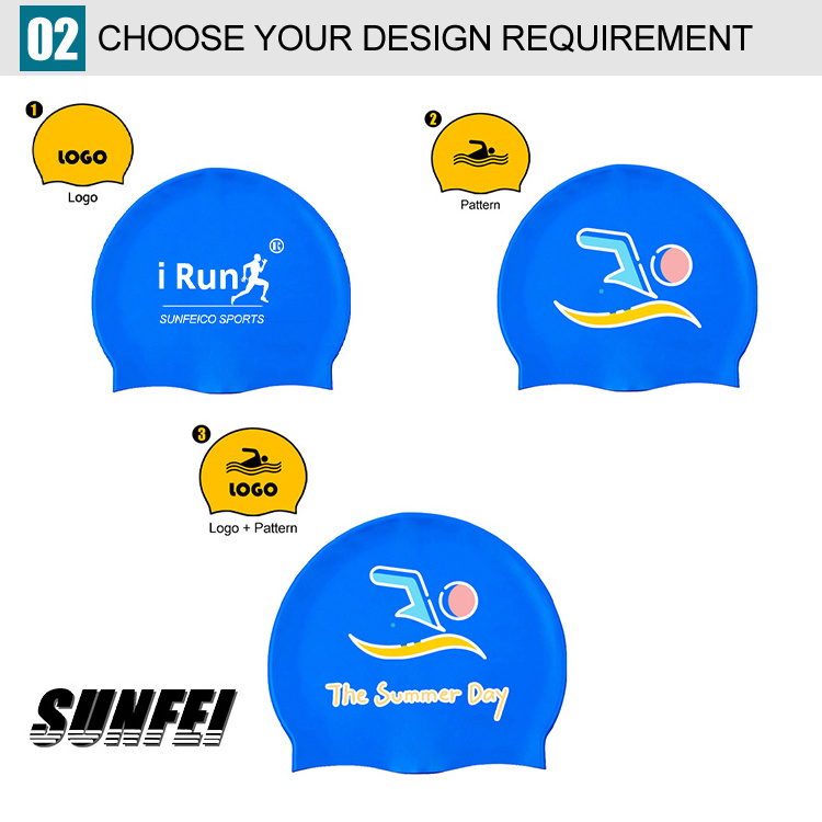 Sunfei Silicone Fabric Dome Swim Cap Swimming Sports Cap Custom Printed waterproof durable Swimming Cap  With Ear Cover