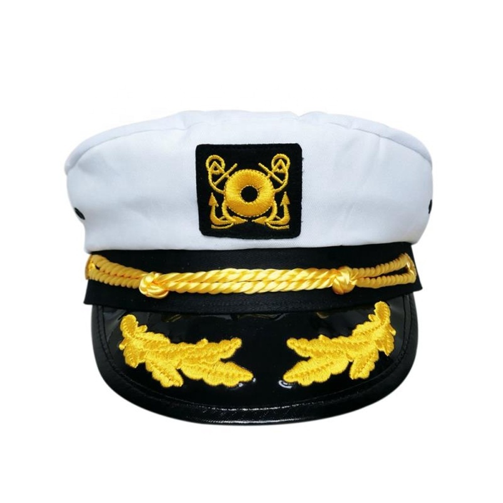 Wholesale good quality adult round party white navy captain hats