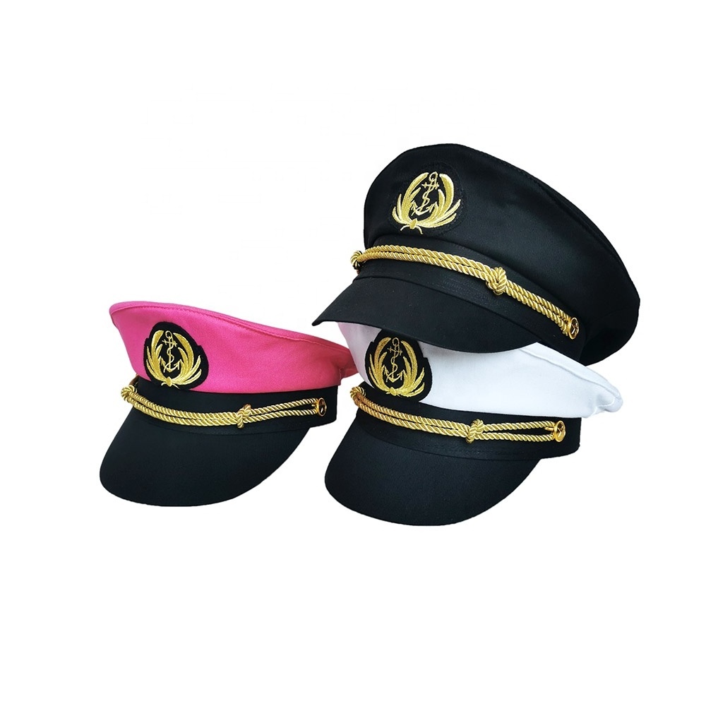 Wholesale high quality white pink black caps 100% cotton captain adult yacht navy hats