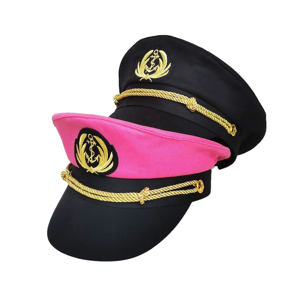 Wholesale high quality white pink black caps 100% cotton captain adult yacht navy hats