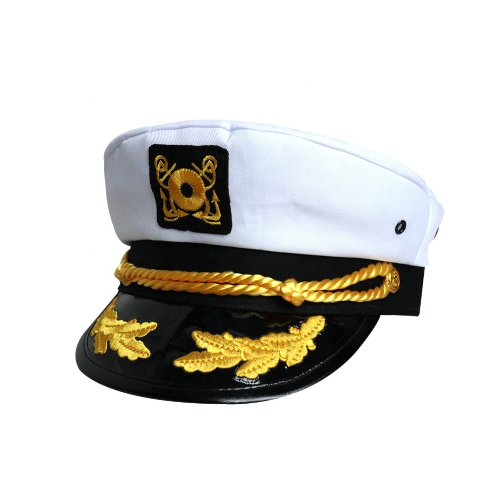 Wholesale good quality adult round party white navy captain hats