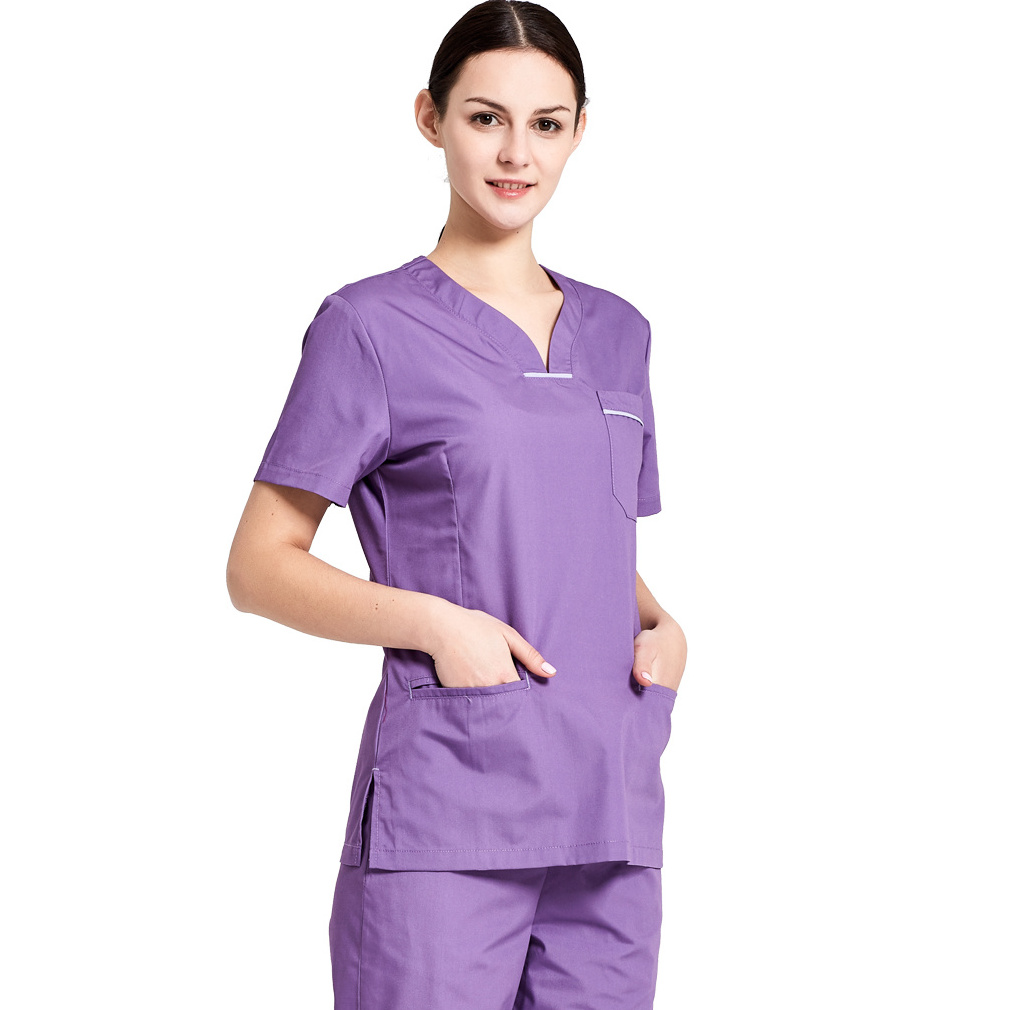 Summer Nurse Scrub Suit Designs Womens Medical Scrubs Hospital Uniform Hotel Design Spa Uniform for Hospital Black Hand Scrubs